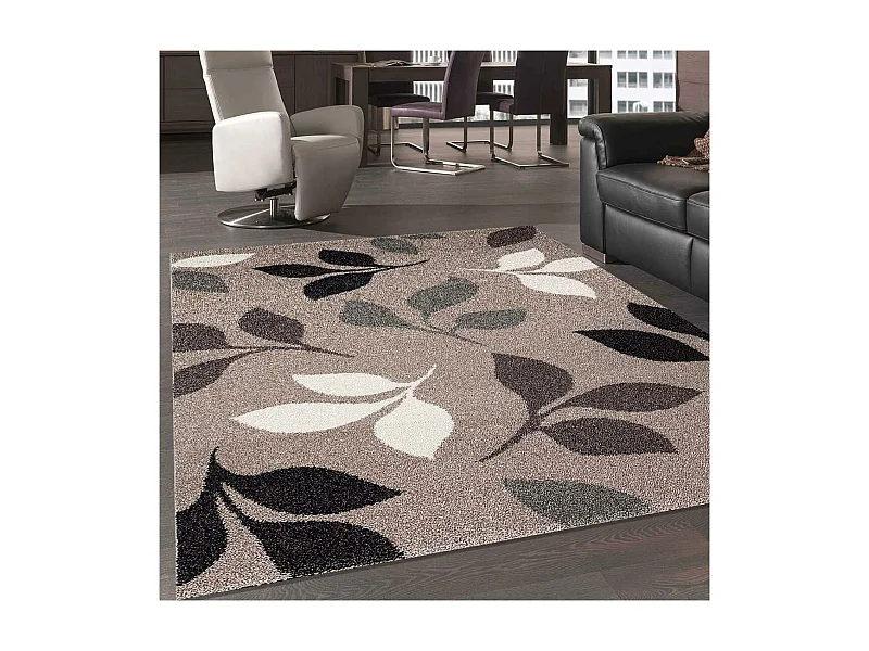 tapis chambre 60x115 tissé taupe rectangle motif floral 3FLOWER
