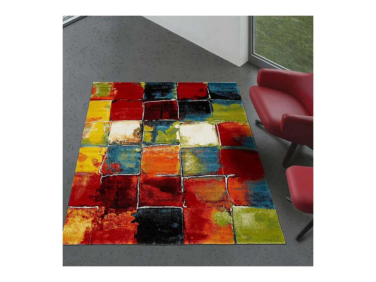 tapis salon 120x170 tissé multicolore rectangle motif géométrique LYN8 BELO 2