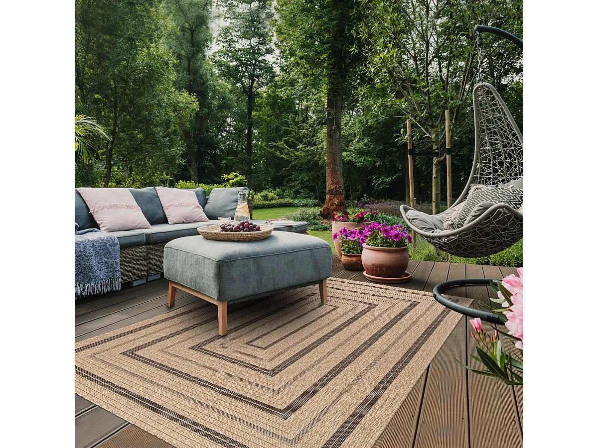 Tapis extérieur 200x290 tissé kilim beige et noir JUTE ART 5