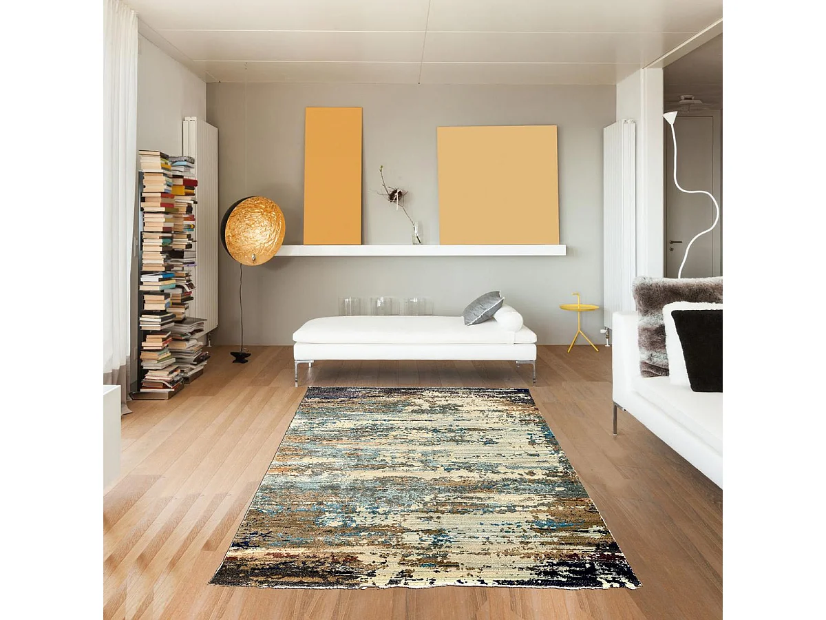 tapis chambre 60x110 tissé marron et beige rectangle motif abstrait OEUVRO