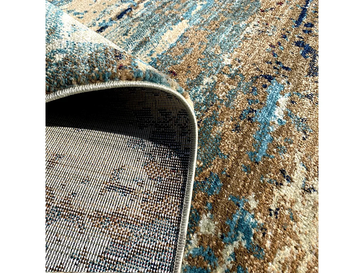 tapis chambre 60x110 tissé marron et beige rectangle motif abstrait OEUVRO