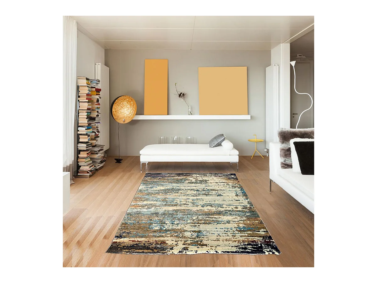 tapis chambre 60x110 tissé marron et beige rectangle motif abstrait OEUVRO