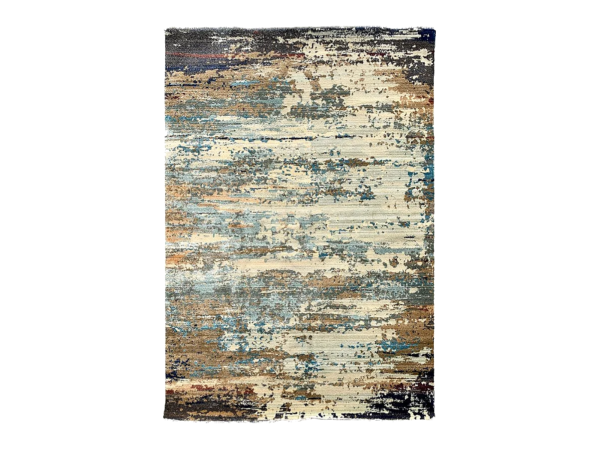 tapis chambre 60x110 tissé marron et beige rectangle motif abstrait OEUVRO