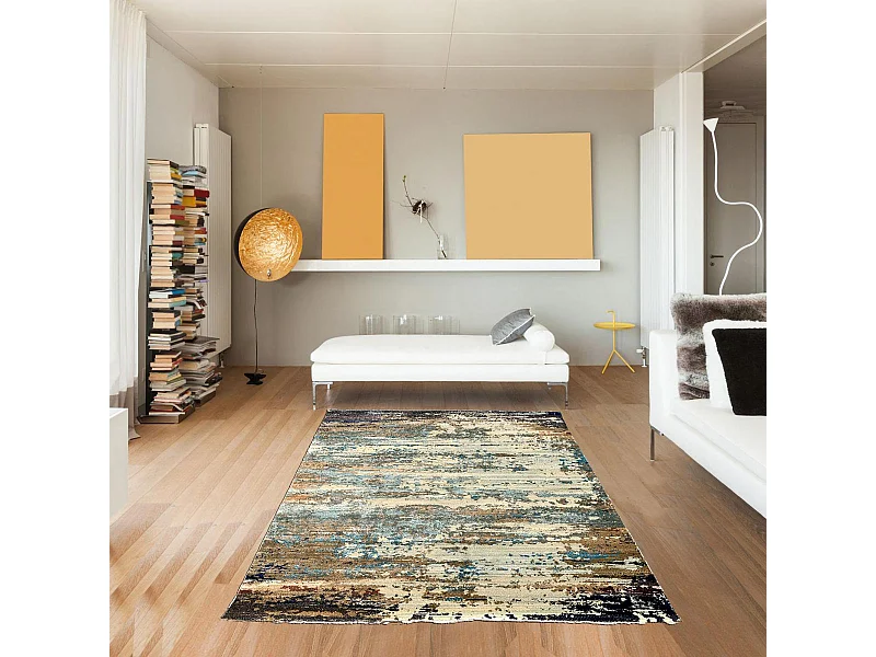 tapis chambre 60x110 tissé marron et beige rectangle motif abstrait OEUVRO