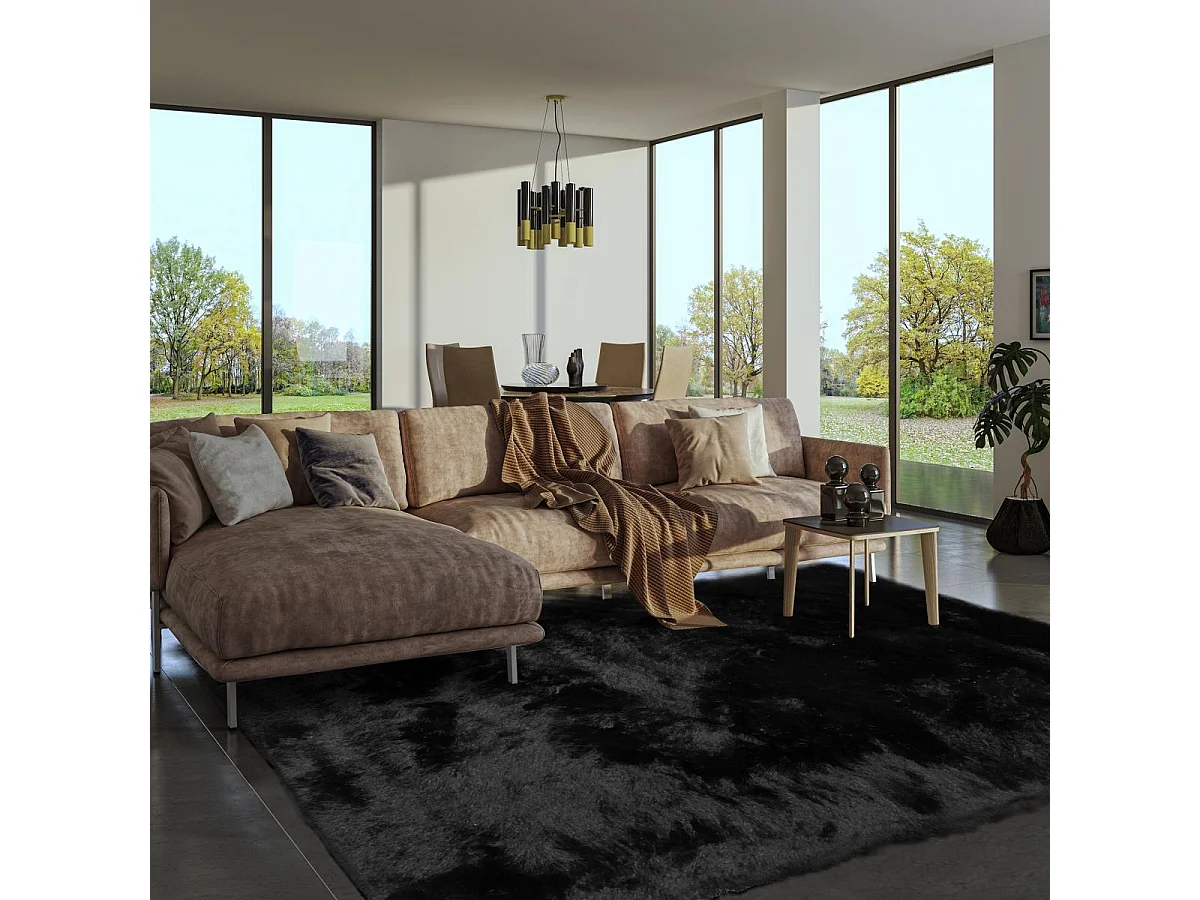 Tapis shaggy 90x160 rectangle fait main noir motif uni SG FIN