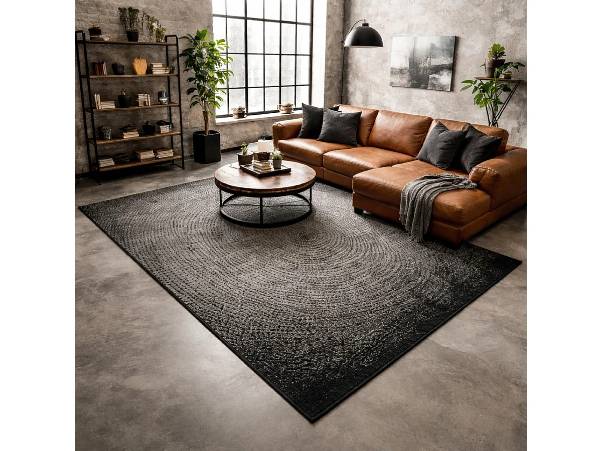 tapis chambre 120x170 tissé noir et gris rectangle LYN1 EMPREINTE