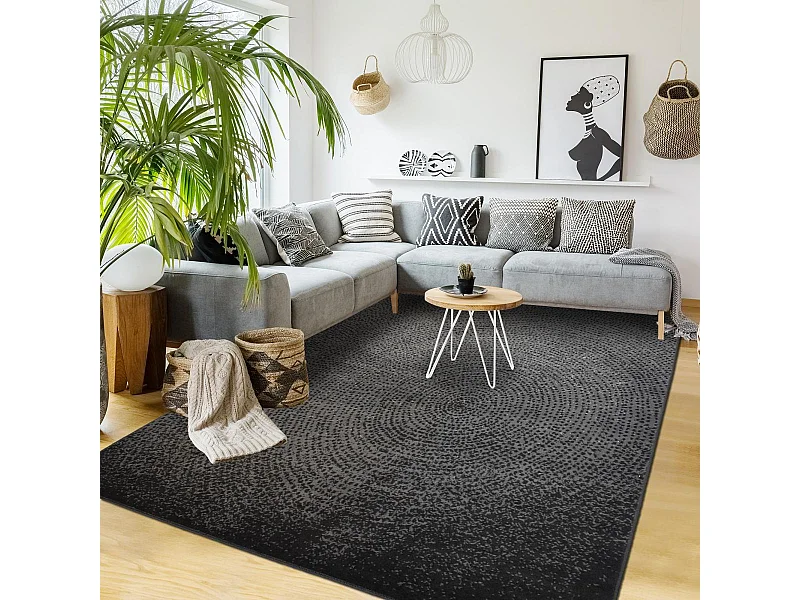 tapis chambre 120x170 tissé noir et gris rectangle LYN1 EMPREINTE