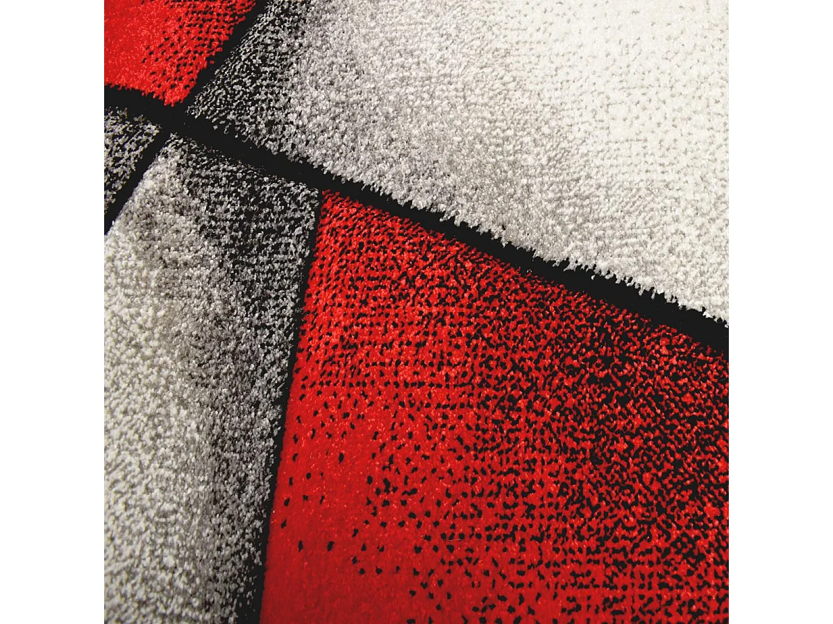 tapis chambre 100x100 tissé rouge carré motif géométrique LYN8 ULTIMA