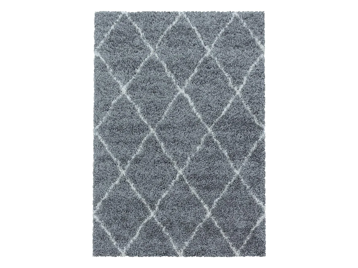Tapis berbère rond Ø200cm tissé motif losange SHAGGY A gris