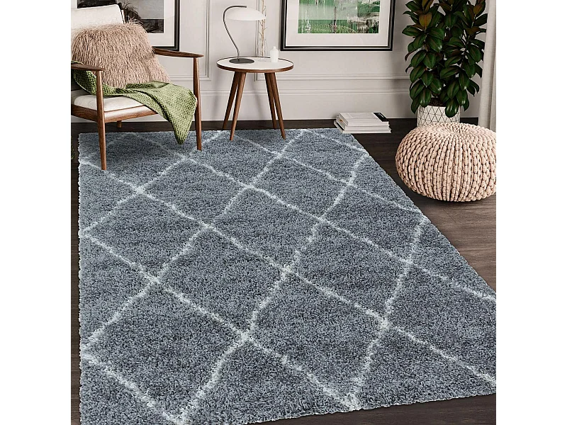 Tapis berbère rond Ø200cm tissé motif losange SHAGGY A gris