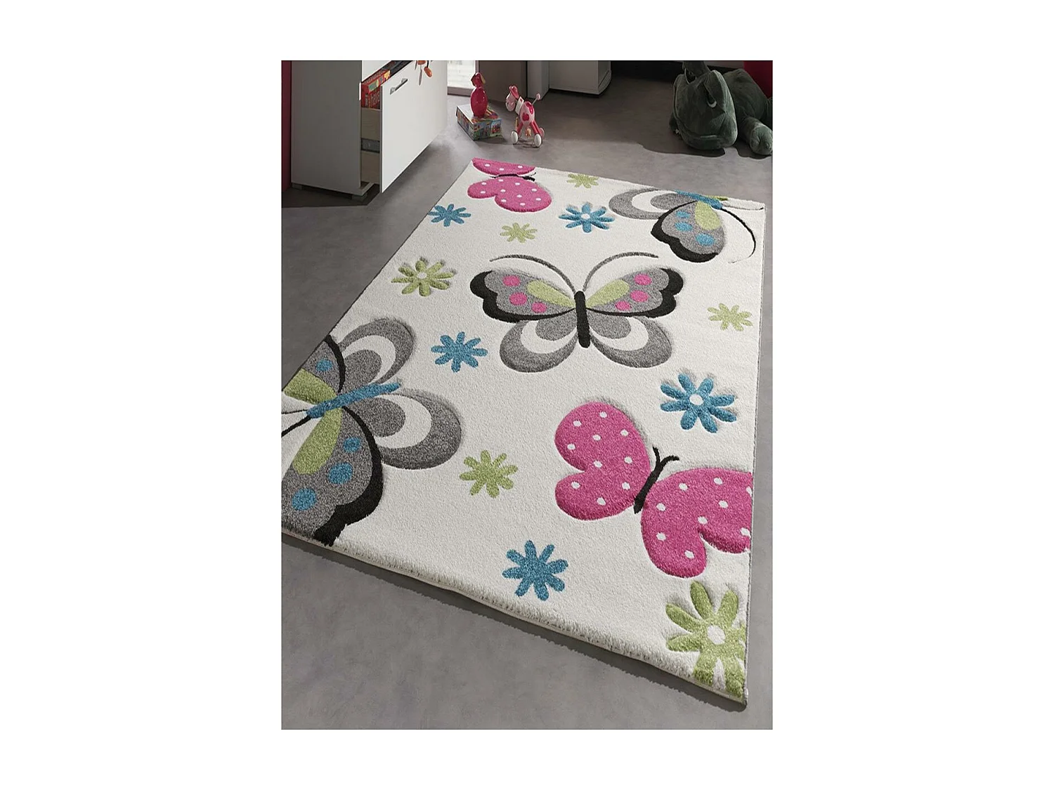 tapis chambre 240x340 tissé crème rectangle motif animaux BUTERFLY