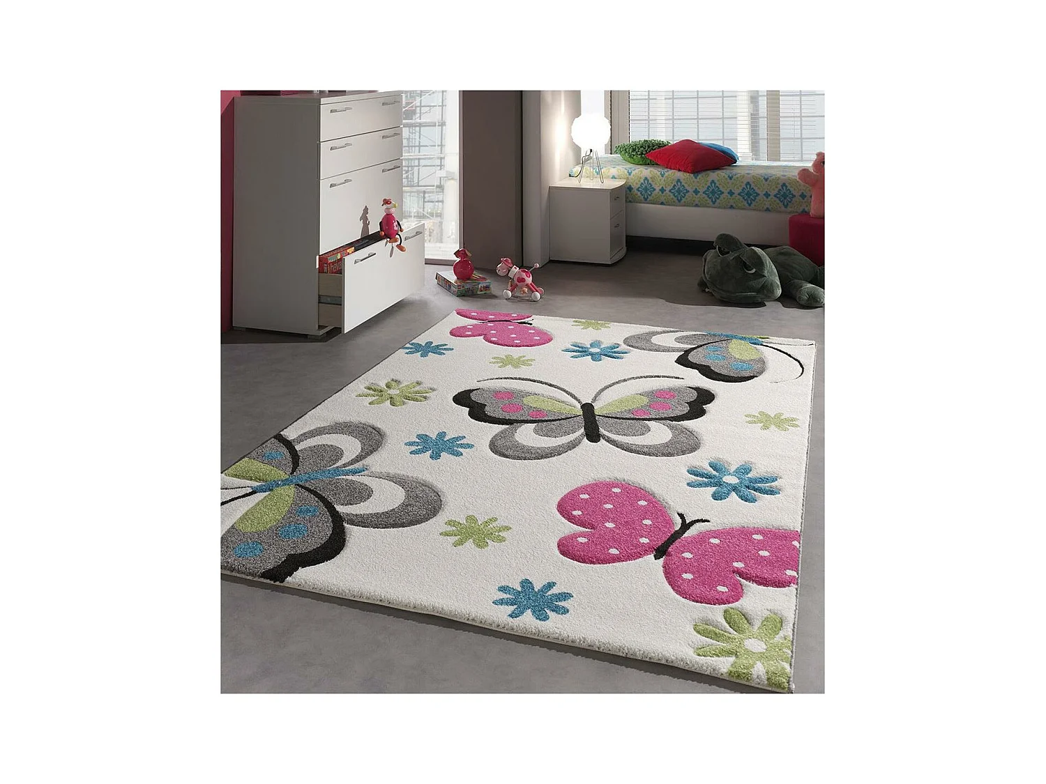tapis chambre 240x340 tissé crème rectangle motif animaux BUTERFLY