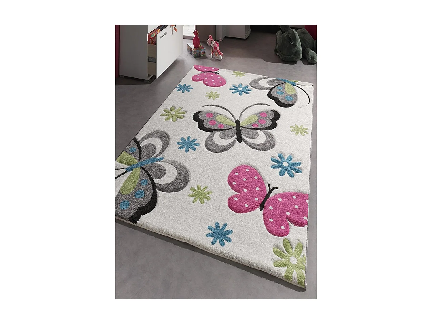 tapis chambre 240x340 tissé crème rectangle motif animaux BUTERFLY