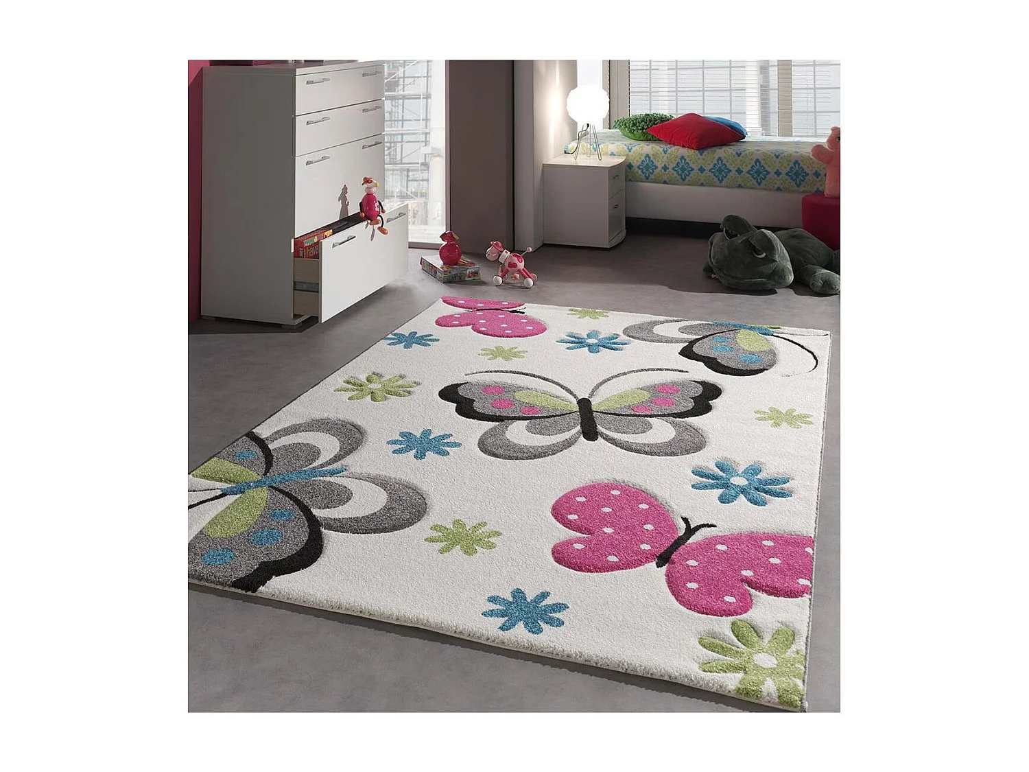 tapis chambre 240x340 tissé crème rectangle motif animaux BUTERFLY