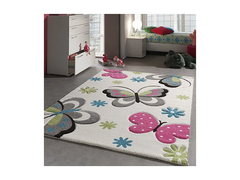 tapis chambre 240x340 tissé crème rectangle motif animaux BUTERFLY