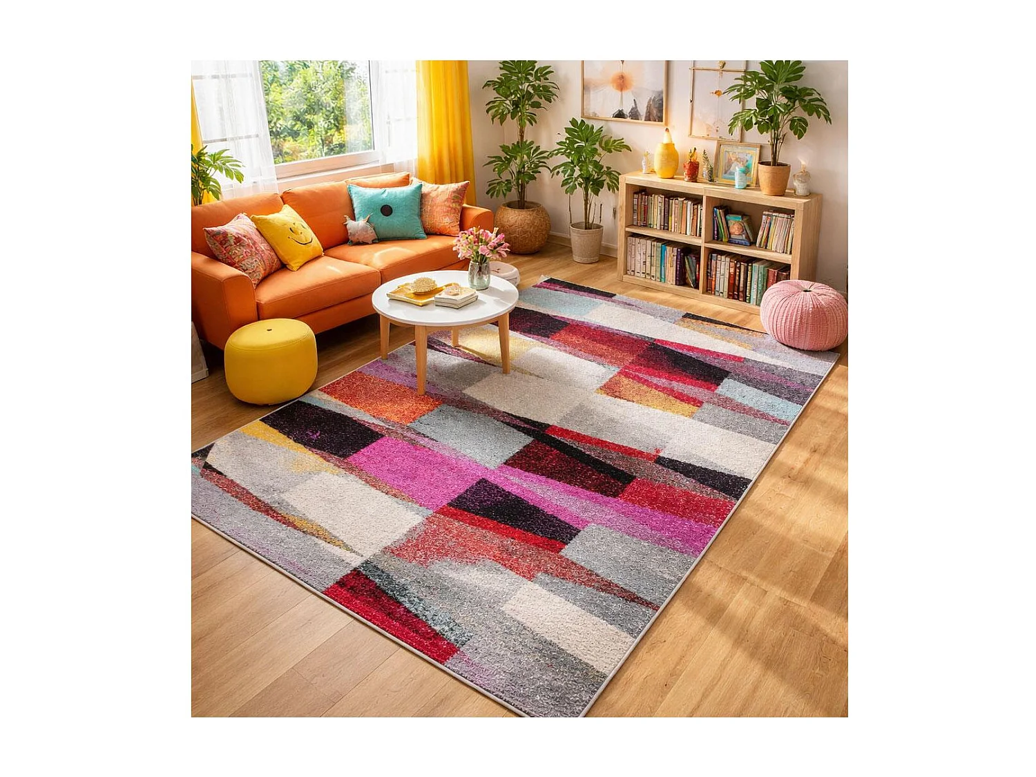 tapis chambre 150x220 tissé rouge et vert rectangle motif ethnique ELYZA