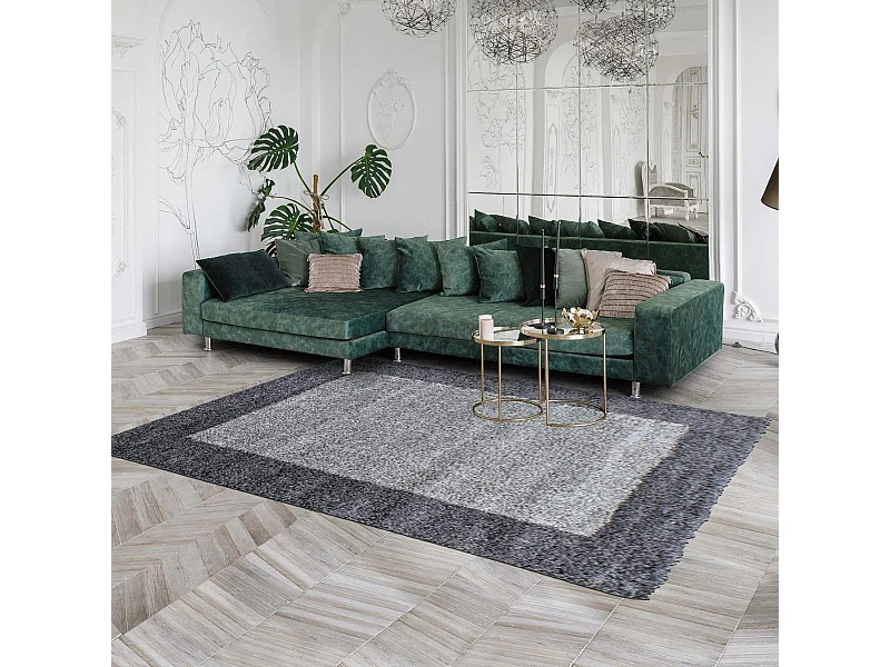 Tapis poils longs shaggy 300x400 rectangle tissé gris clair et gris foncé