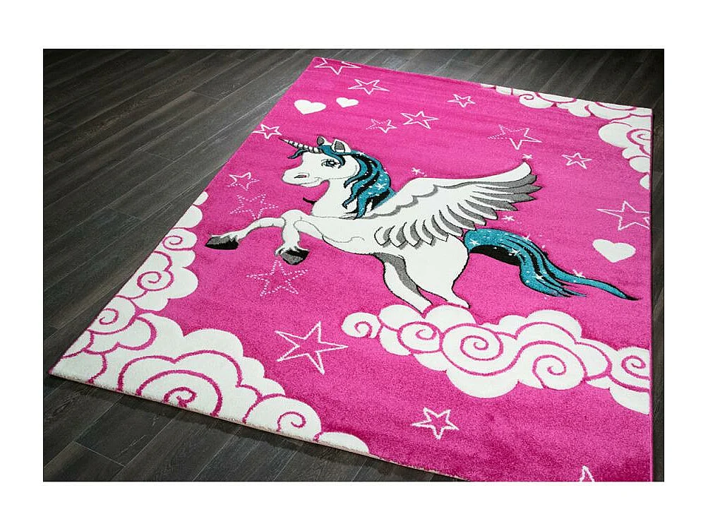 tapis chambre 80x150 tissé fuchsia rectangle motif enfant LICORNE