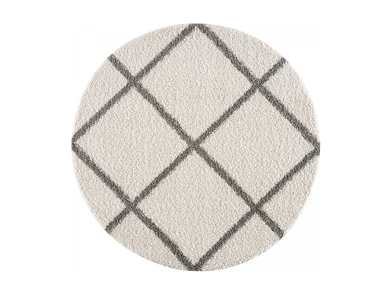 Tapis longs poils shaggy Ø80cm rond tissé crème motif scandinave SG MADRAG