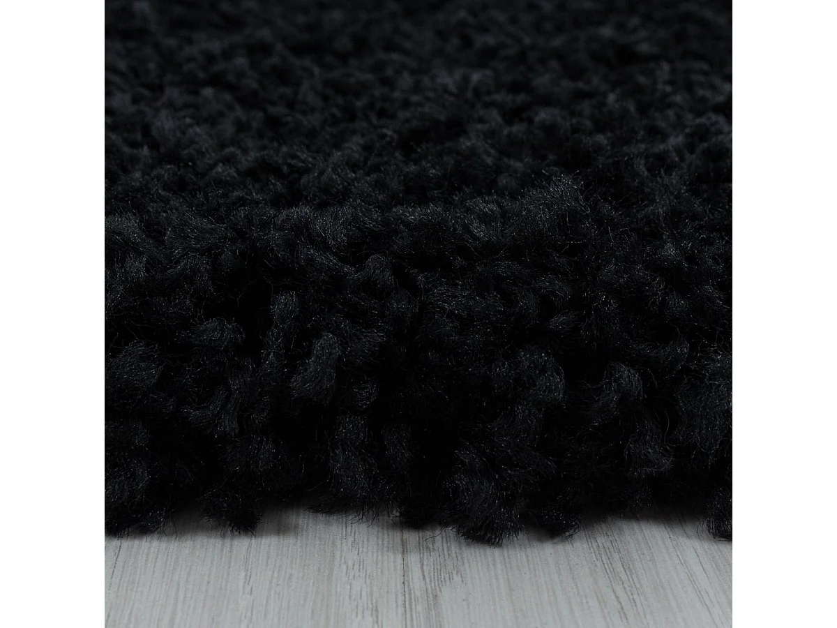 Tapis poils longs shaggy 200x290 rectangle tissé noir motif uni UNI I