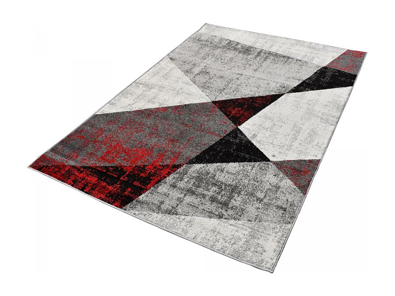 tapis chambre 150x220 tissé gris et rouge rectangle motif géométrique ROSALINE