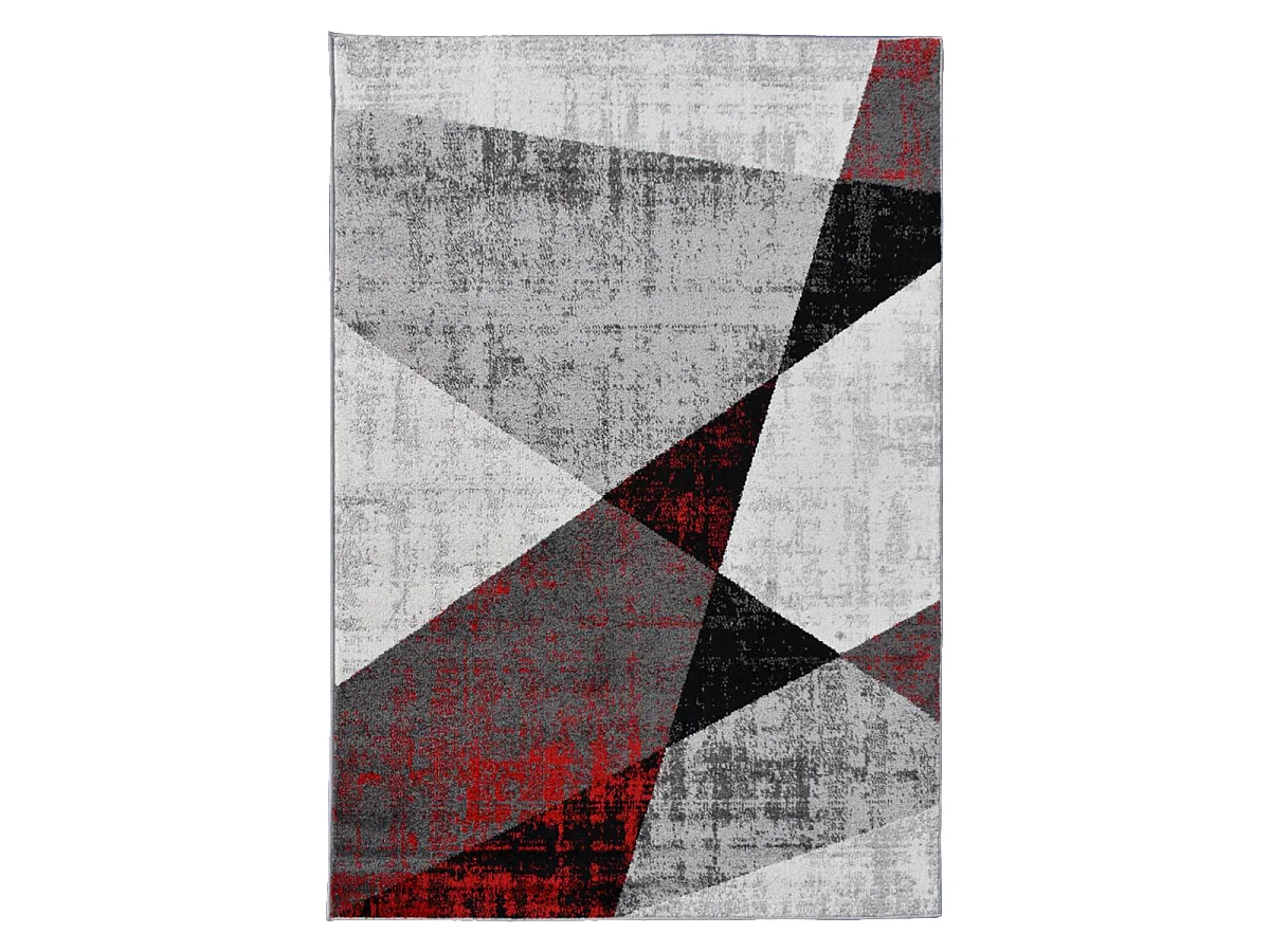 tapis chambre 150x220 tissé gris et rouge rectangle motif géométrique ROSALINE