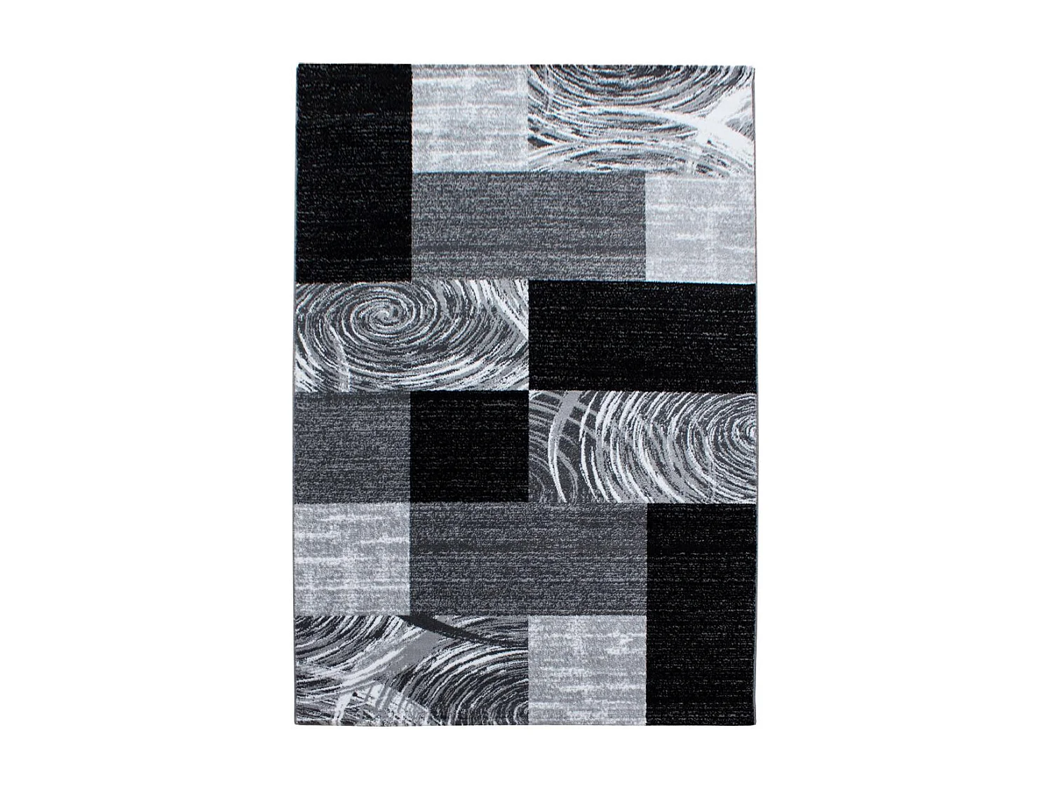 Tapis de couloir 80x300 tissé motif géométrique PLONI noir et gris