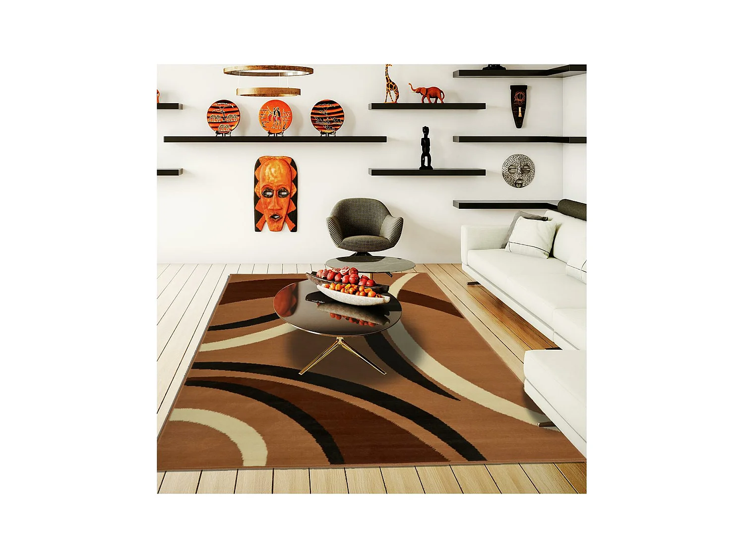 tapis chambre 60x110 tissé beige rectangle motif rond LYN1 JOYLE