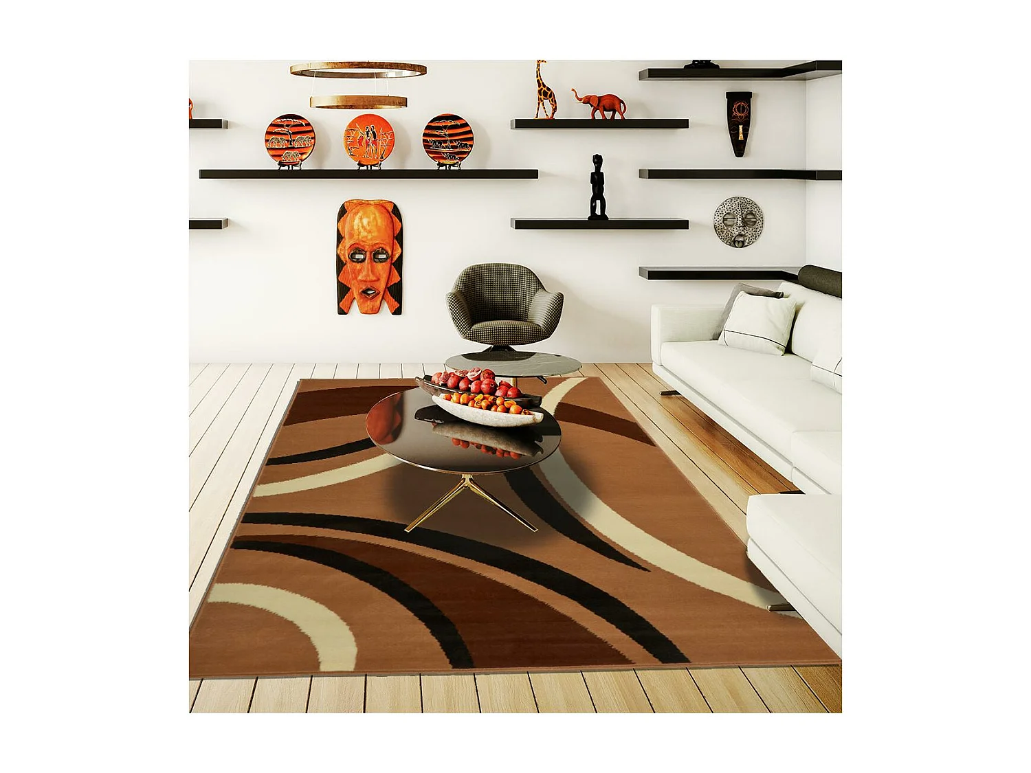 tapis chambre 60x110 tissé beige rectangle motif rond LYN1 JOYLE