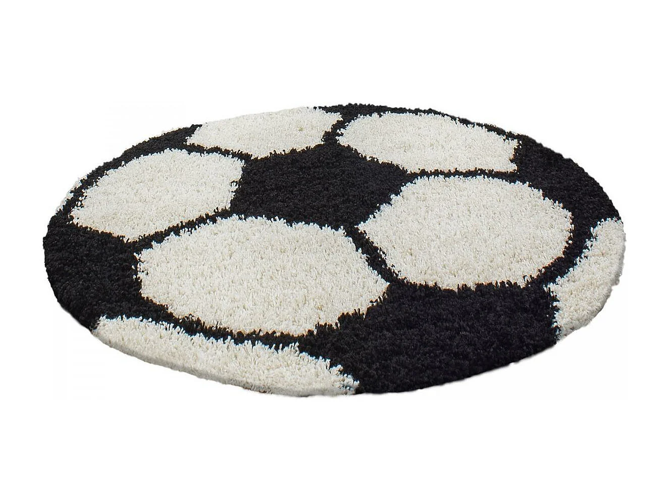 Tapis enfant Ø120cm rond tissé noir et crème SHAGGY FOOT
