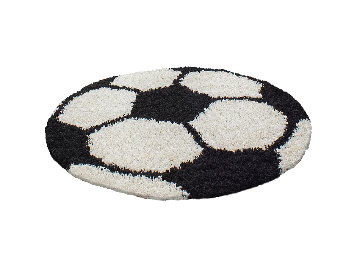 Tapis enfant Ø120cm rond tissé noir et crème SHAGGY FOOT