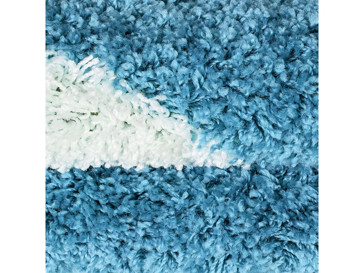 Tapis enfant Ø120cm rond tissé turquoise et crème SHAGGY FOOT