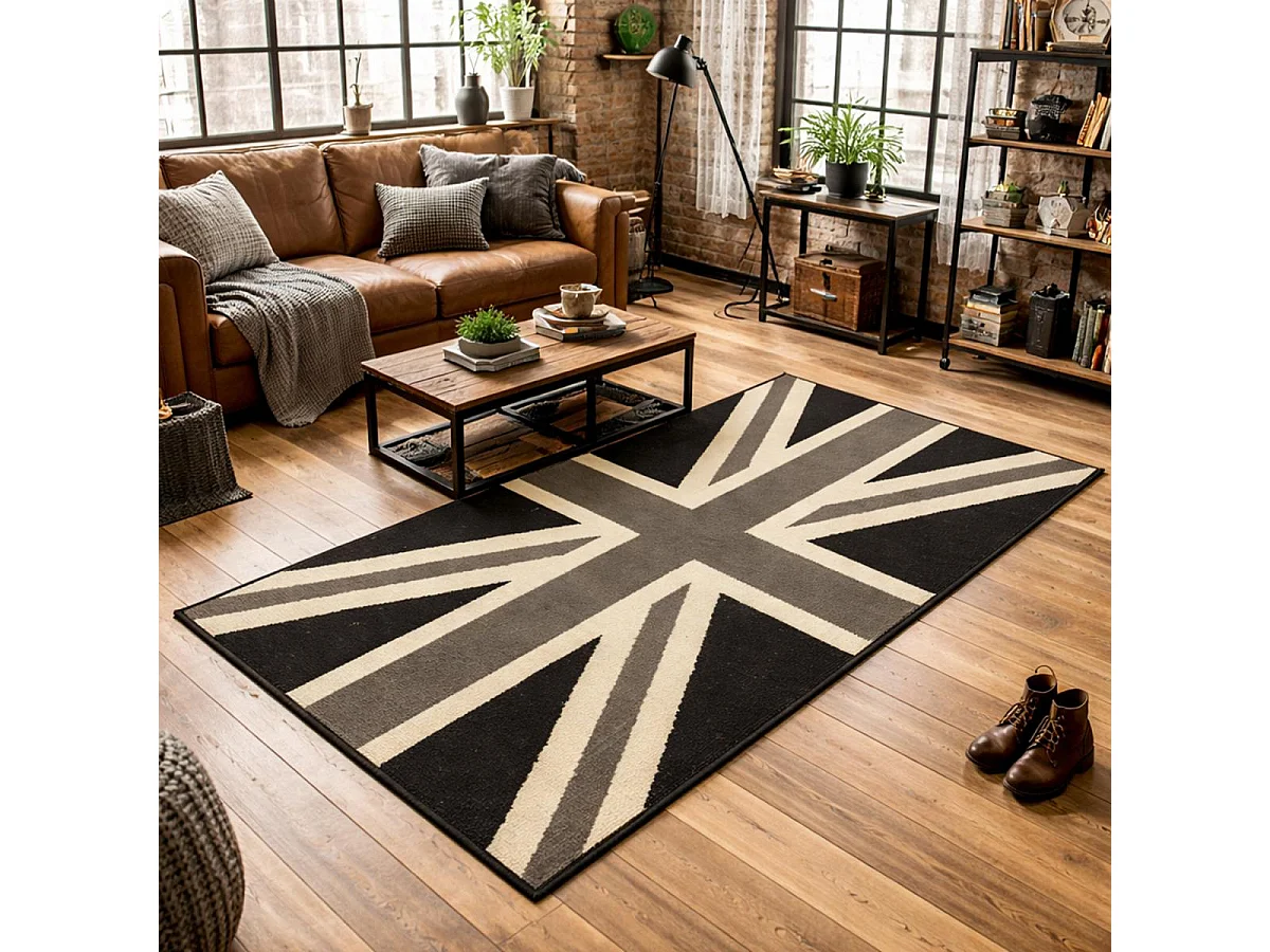 Tapis enfant 60x110 rectangle tissé gris LYN1 UNIONJACK