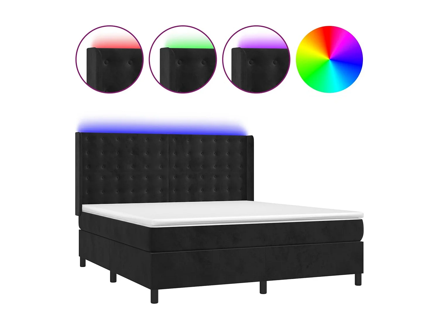 Letto matrimoniale a Molle con Materasso e LED Nero 160x200 cm in Velluto CFW5802366
