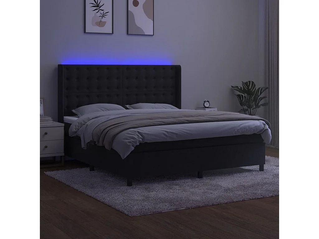 Letto matrimoniale a Molle con Materasso e LED Nero 160x200 cm in Velluto CFW5802366