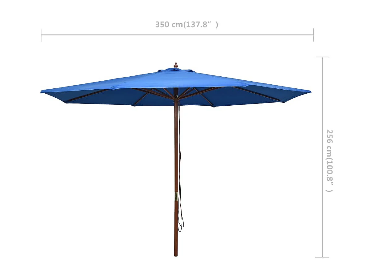 Sombrilla de jardín con palo de madera azul 350 cm