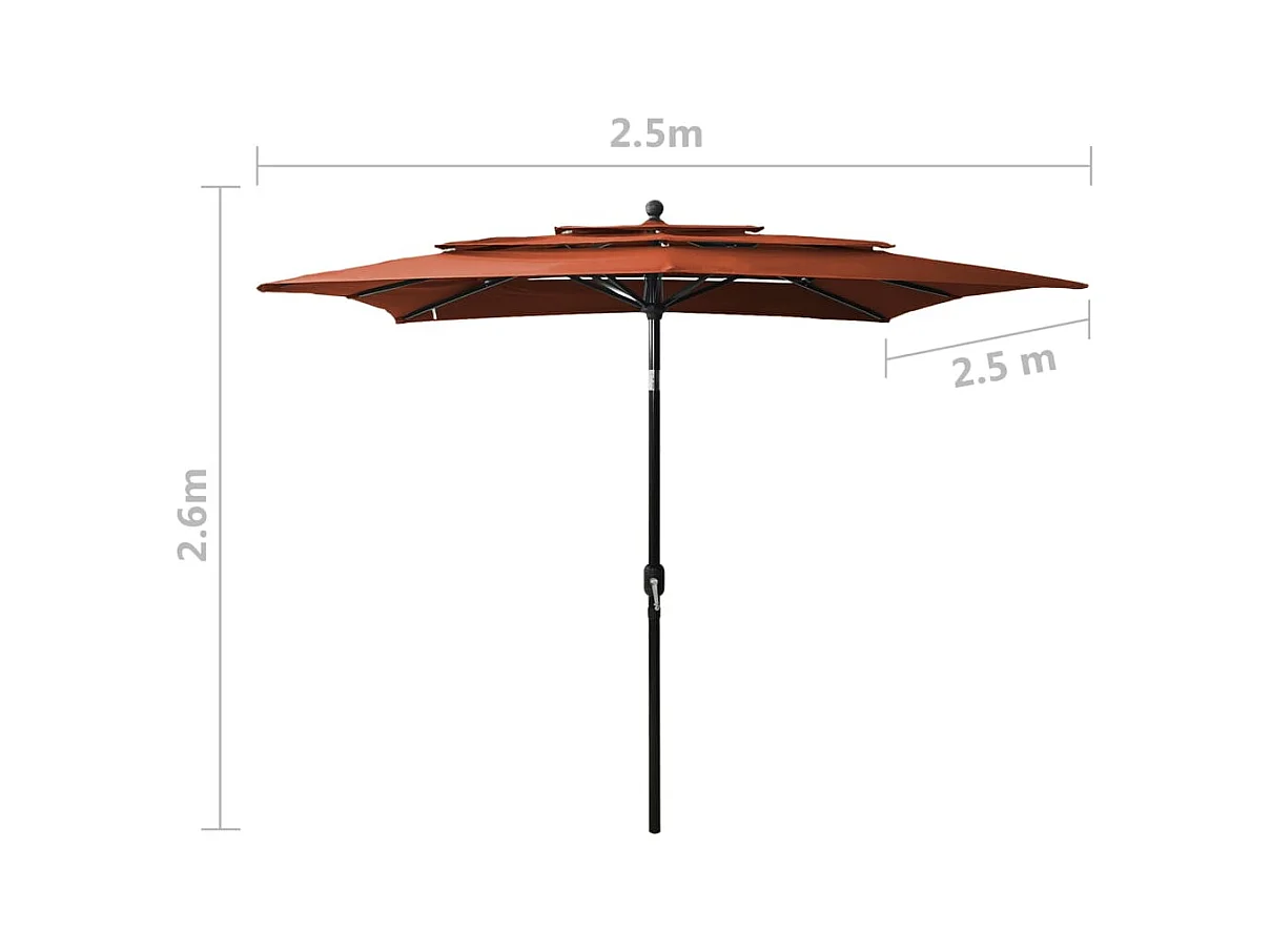 Parasol à 3 niveaux avec mât en aluminium Terre cuite 2,5x2,5 m
