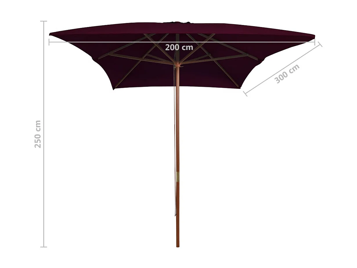 Parasol d'extérieur avec mât en bois Rouge bordeaux 200x300 cm