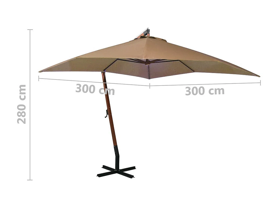 Parasol suspendu avec mât Taupe 3x3 m Bois de sapin massif