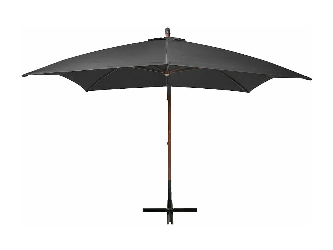 Parasol suspendu avec mât Anthracite 3x3 m Bois de sapin massif