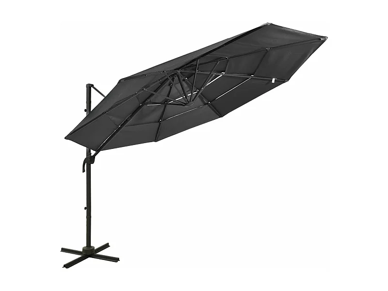 Parasol à 4 niveaux avec mât en aluminium Anthracite 3x3 m