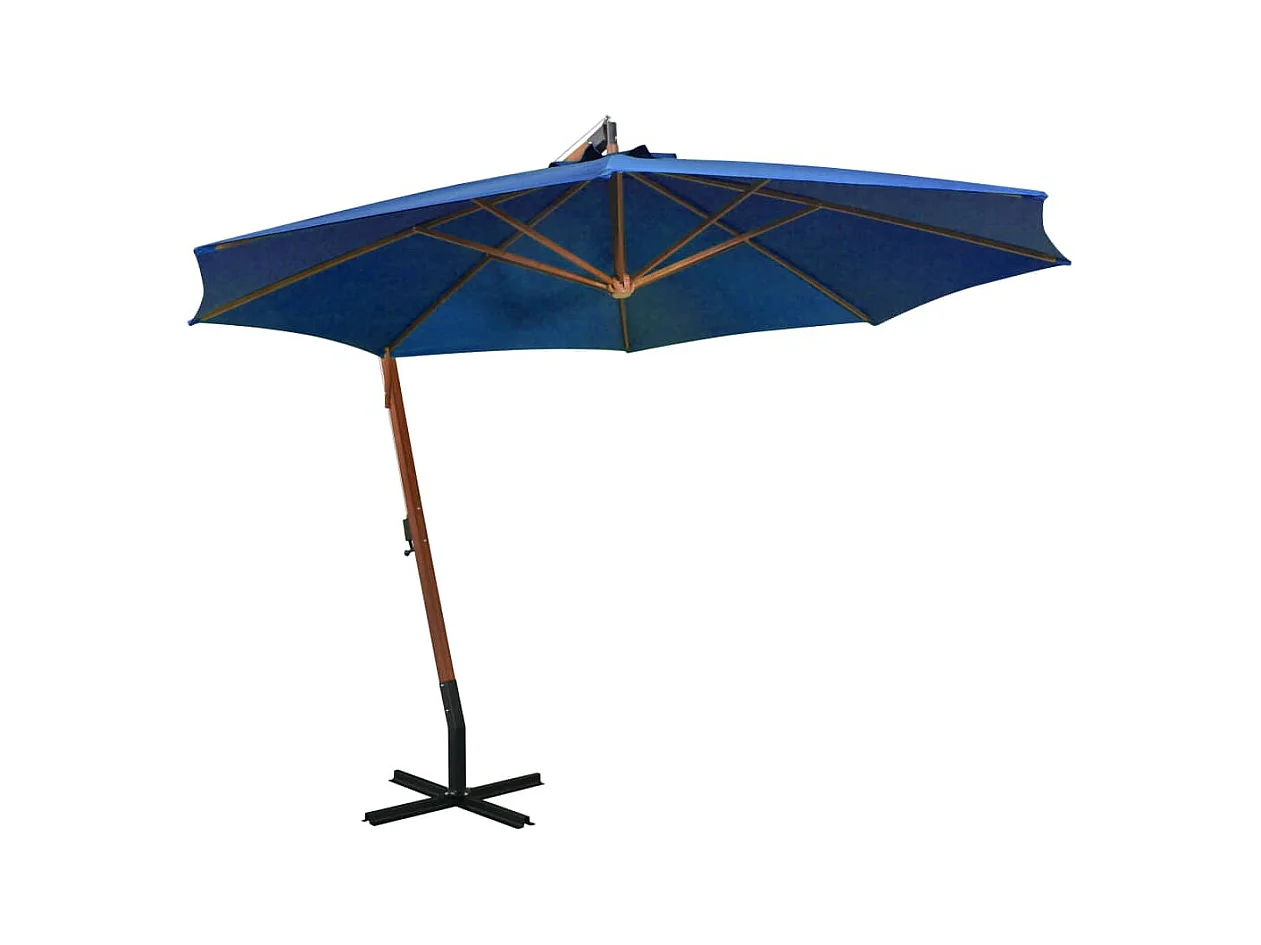 Parasol suspendu avec mât Bleu azuré 3,5x2,9 m Bois de sapin