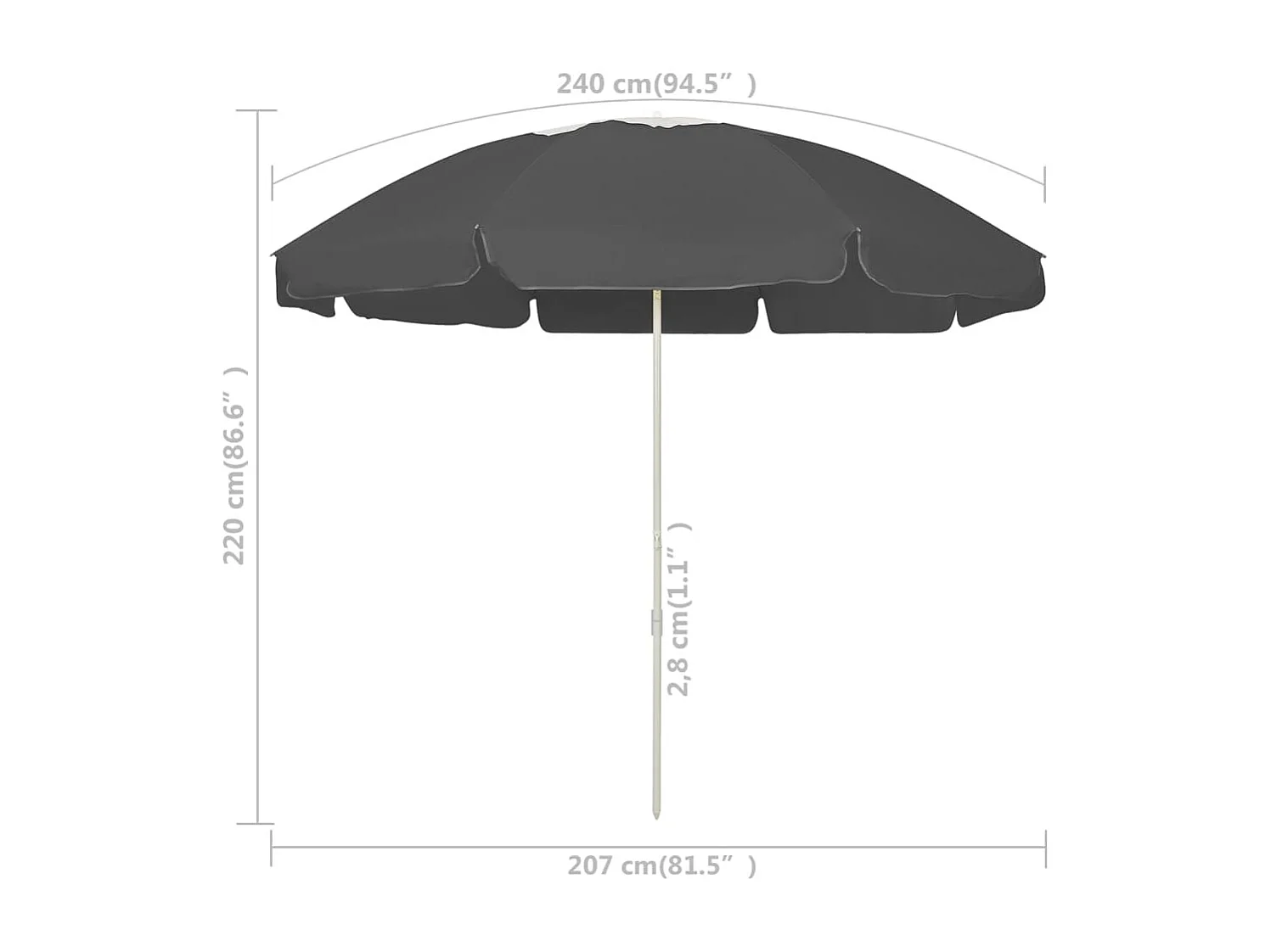 Guarda-sol de praia 240 cm antracite
