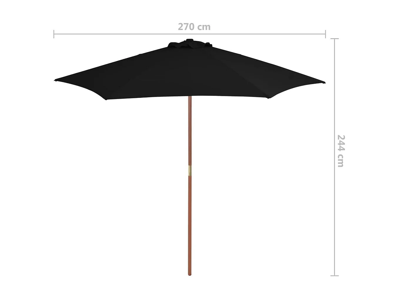 Parasol d'extérieur avec mât en bois Noir 270 cm