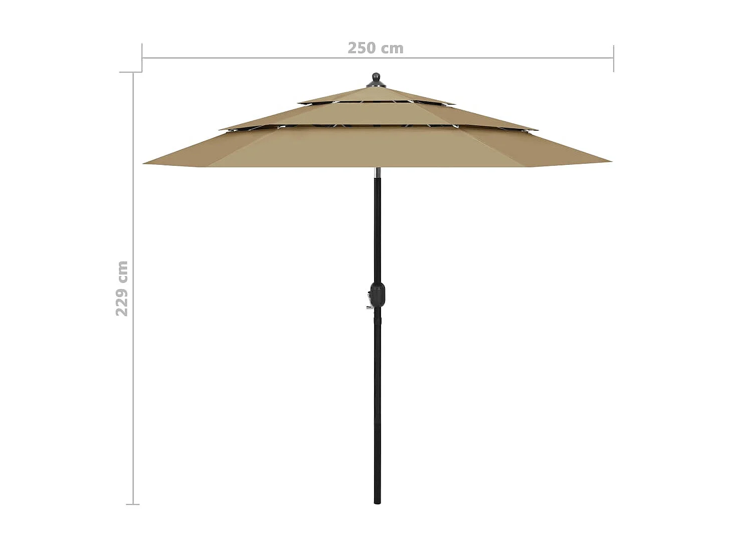 Sombrilla de 3 niveles con poste de aluminio gris taupé 2,5 m