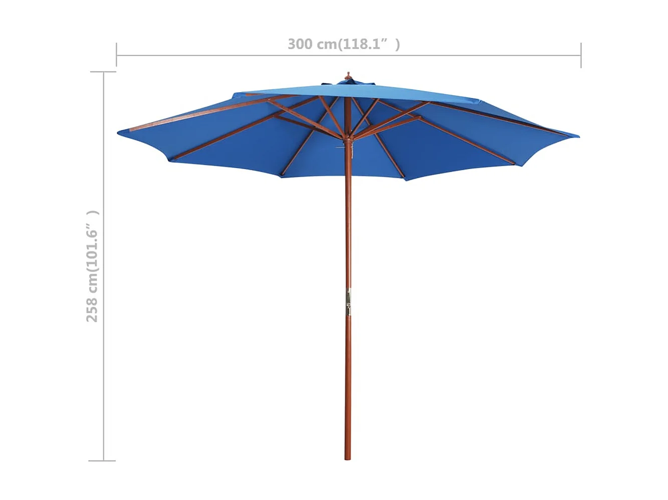 Parasol avec mât en bois 300x258 cm Bleu
