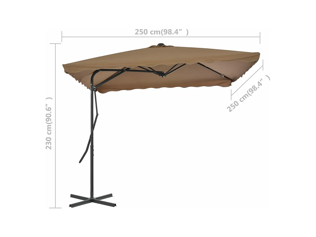 Guarda-sol exterior c/ poste em aço 250x250cm cinza-acastanhado