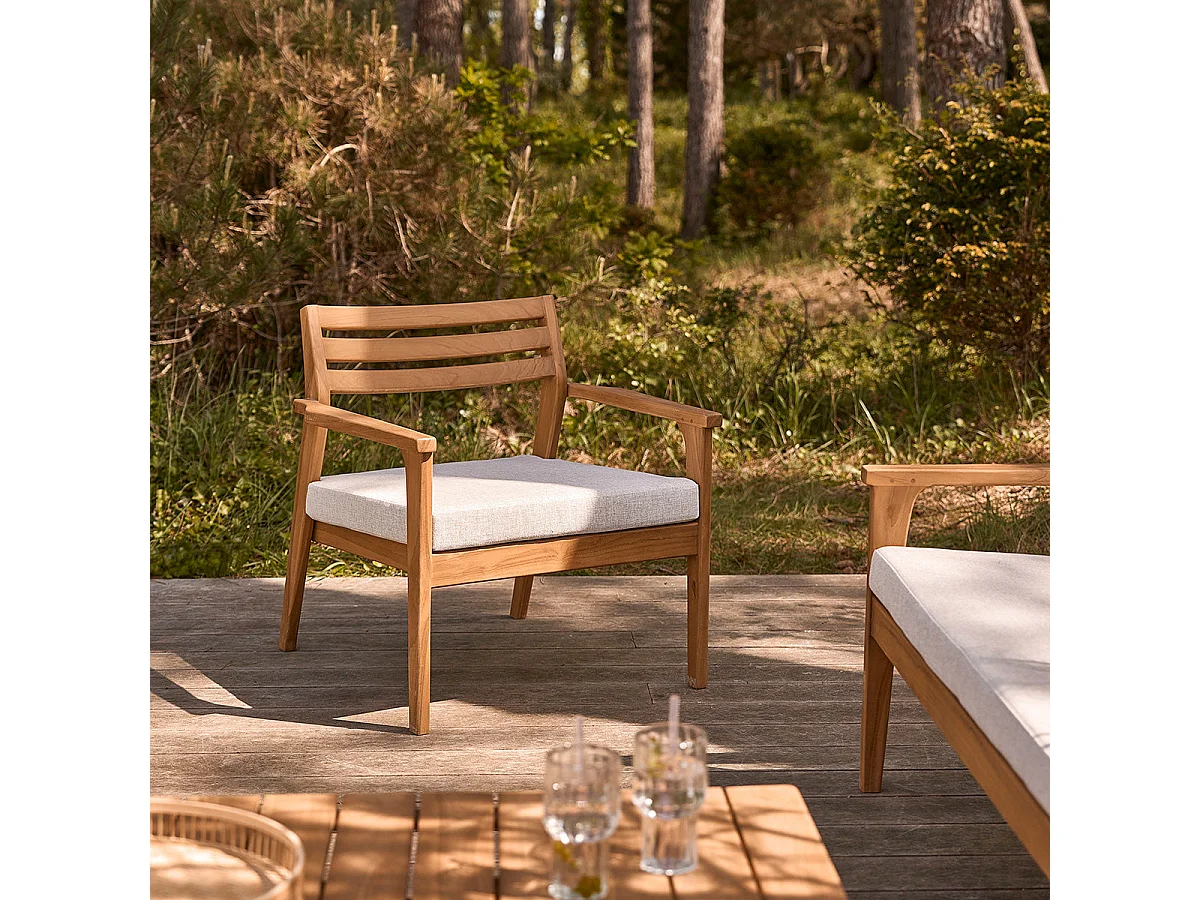 Salon de jardin bas en teck massif avec coussins