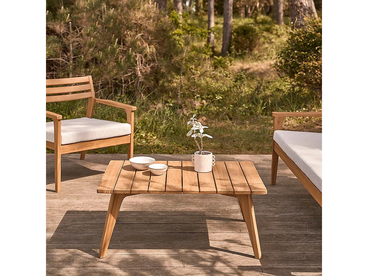 Salon de jardin bas en teck massif avec coussins