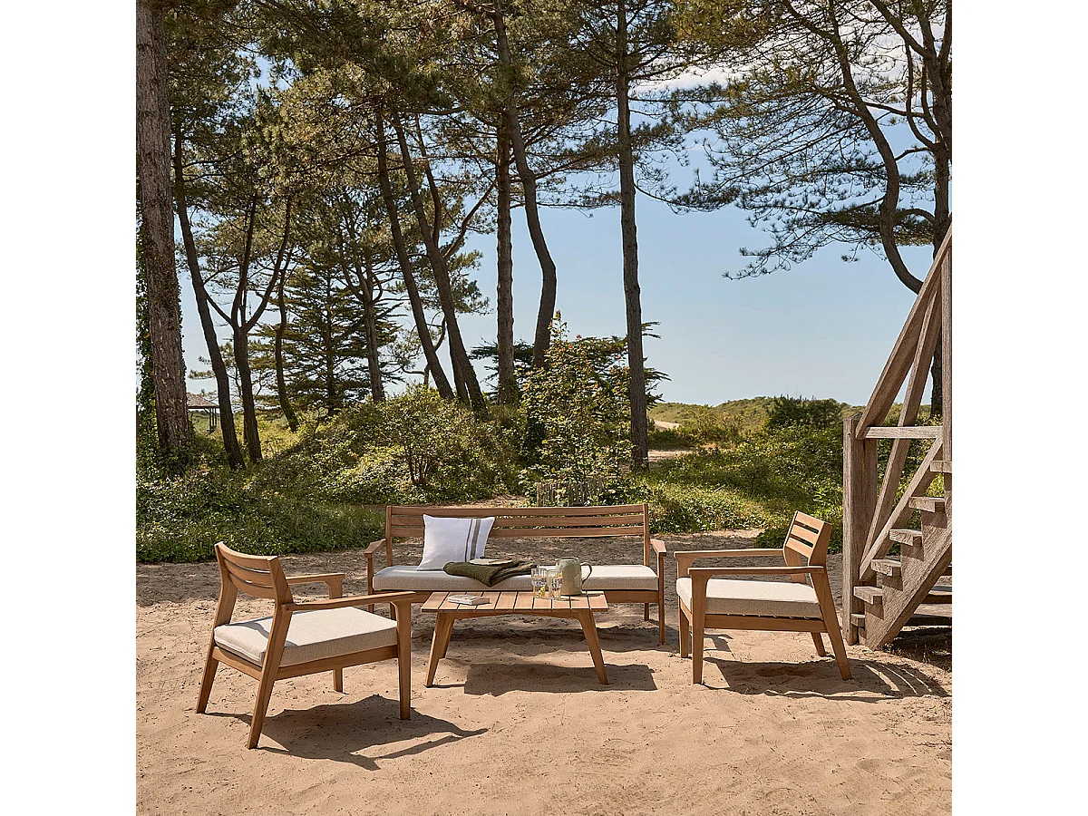 Salon de jardin bas en teck massif avec coussins